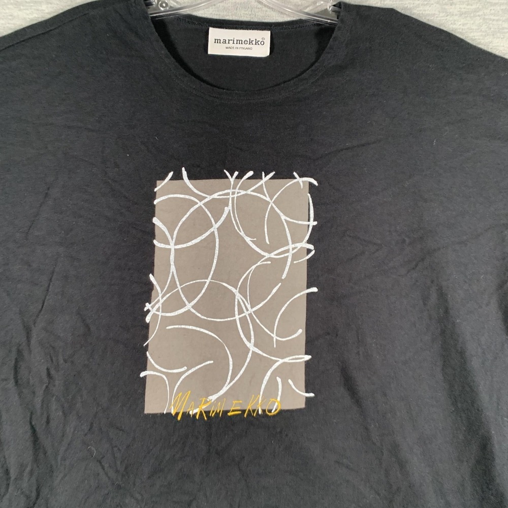 Marimekko Shirt Mens Medium Black Abstract Graphic Made Finland Tee Cotton - Picture 4 of 14